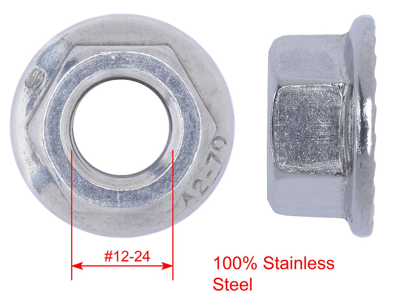 12-24 Stainless Serrated Hex Flange Nut, (25 Pack), 304 (18-8) Stainless Steel Nuts,