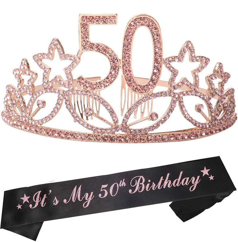 50th Birthday Sash And Tiara For Women - Fabulous Glitter Sash + Queen