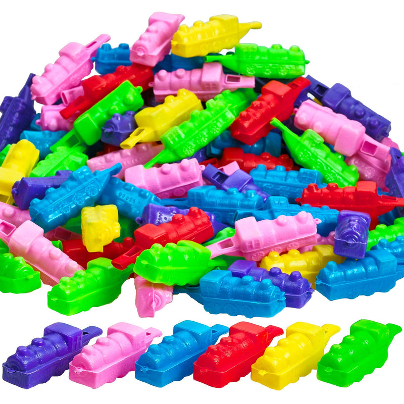 Kicko Plastic Train Whistle - 144 Pieces of Multi-Colored Noisemaker - Perfect for Kids