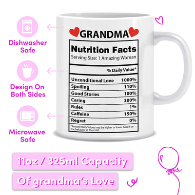 Light Autumn Grandma Nutritional Facts Mug - 11oz Grandma Mug for Gift - Dishwasher