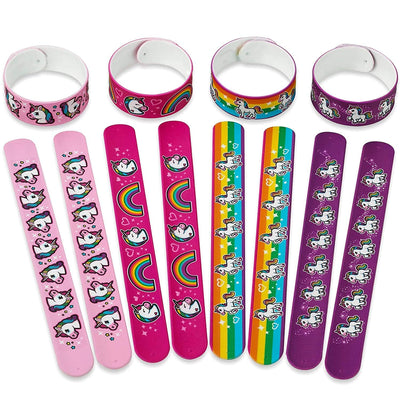 Kicko Unicorn Slap Bracelets for Girls - 12 Pack of Assorted Magical Wristbands - Perfect