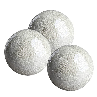 Decorative Balls | Set Of 3 Glass Mosaic Orbs For Bowls | 4" Diameter | Table Centerpiec