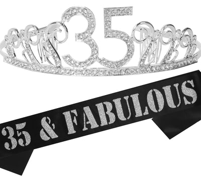 35th Birthday Gifts for Women, 35th Birthday Tiara and Sash, Happy 35th Birthday Party