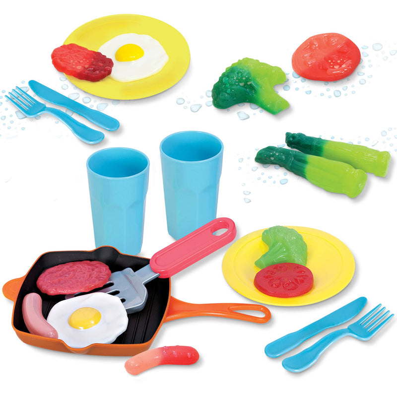 Kidzlane Kitchen Play Food and Dishes Set | 22 Piece Water Activated Color Changing