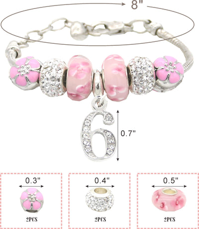 6Th Birthday Gifts For Girls, 6Th Birthday Charm Bracelet, 6Th Birthday Necklace, 6Th