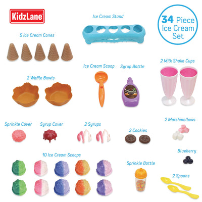 Kidzlane Ice Cream Playset | 34 Piece Ice Cream Toy Set with Color Changing Scoops