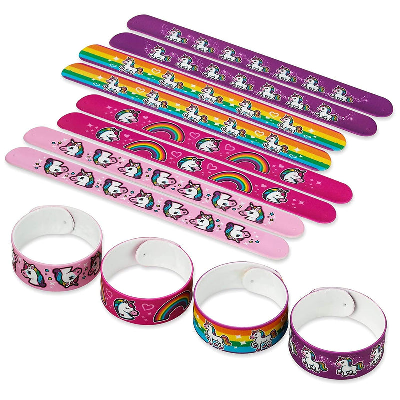 Kicko Unicorn Slap Bracelets for Girls - 12 Pack of Assorted Magical Wristbands - Perfect