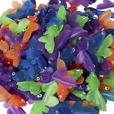 Kicko Plastic Vinyl Goldfish - Pack of 144 Assorted Neon Color Educational Toy - Enhance