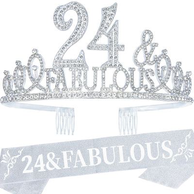 24th Birthday Gifts for Women, 24th Birthday Crown and Sash for Women, 24th Birthday