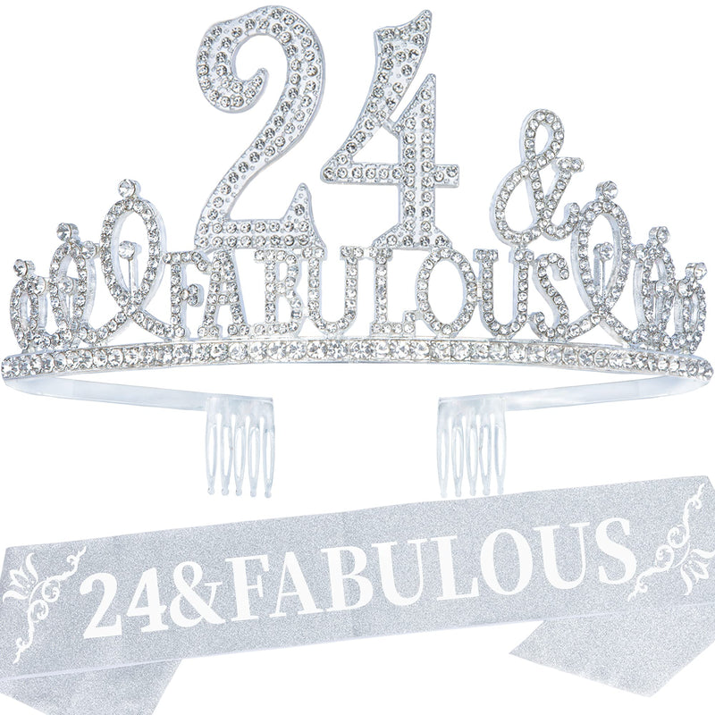 24th Birthday Gifts for Women, 24th Birthday Crown and Sash for Women, 24th Birthday