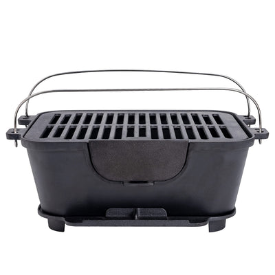 Heavy Duty Pre-Seasoned Cast Iron Portable Grill, 14"X12" Grilling Surface, Outdoor