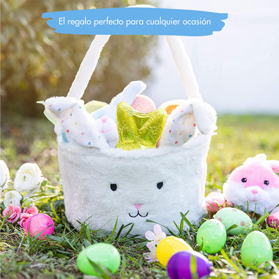 Homarden Easter Eggs Basket - Cute Fluffy Bunny Baskets with Foldable Ears - Perfect