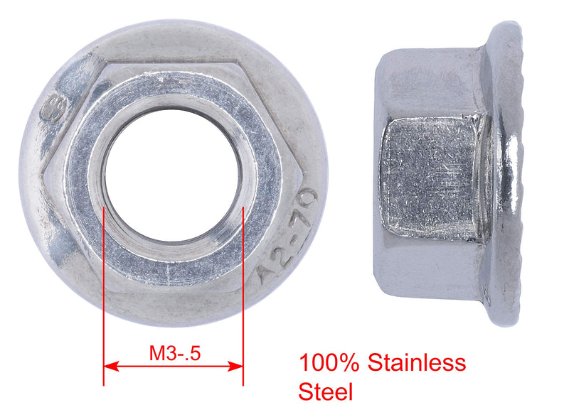 M3-.50 Metric Stainless Serrated Hex Flange Nut, (100 Pack), 304 (18-8) Stainless Steel