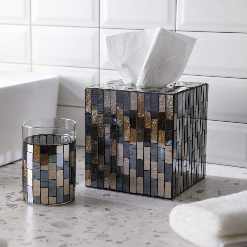 Mosaic Glass Tissue Holder Decorative Tissue Cover Square Box (Multi