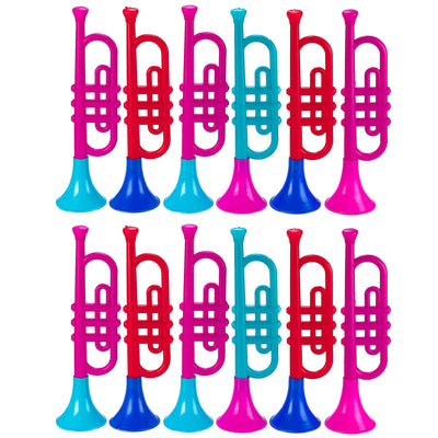 Kicko Plastic Trumpet - 12 Pack - 13.5 inches Multicolored Assorted Plastic Brass