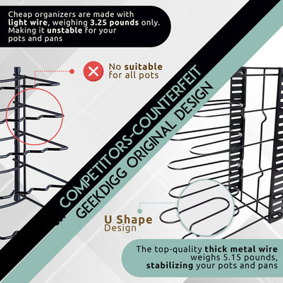 Geekdigg Pot Rack Organizer, Adjustable Height And Position, Kitchen Counter And Cabinet