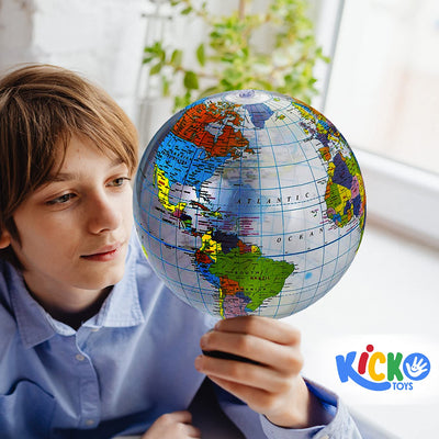 Kicko Inflatable World Globe - Pack of 6 - 16 Inch Political and Topographical Clear Globe