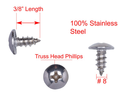 8 X 3/8" Stainless Truss Head Phillips Wood Screw (100pc) 18-8 (304) Stainless Steel