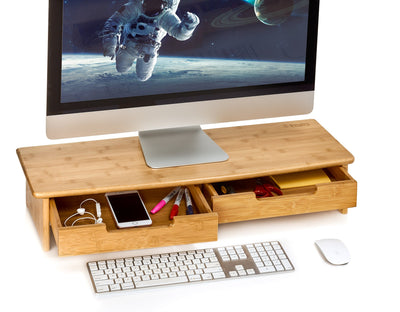 Prosumer'S Choice Bamboo Tv/Monitor Stand And Riser With Dual Pull-Out Drawers Extra