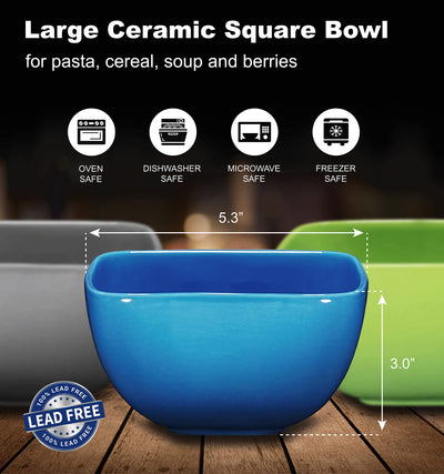 Bruntmor Large Ceramic 5.5" Square Bowls - 26 Oz Durable Non-toxic Ceramic Bowls set of 6