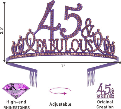 45th Birthday Gifts for Women,45th Birthday Tiara and Sash Purple,45th Birthday