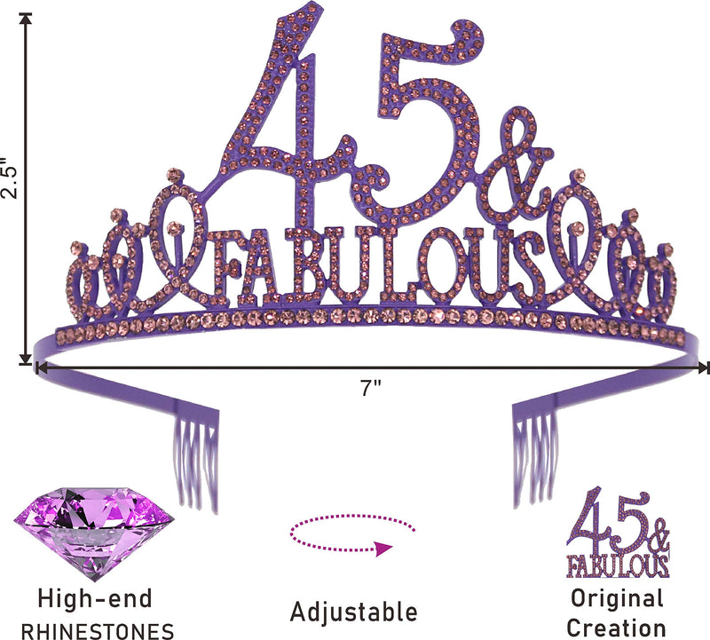 45th Birthday Gifts for Women,45th Birthday Tiara and Sash Purple,45th Birthday