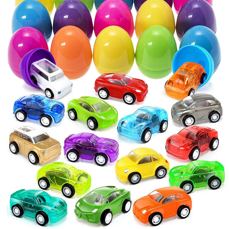 Kicko Mini Pull Back Car Filled Surprise Eggs - 12 Pack - 2 Inch - for Kids, Party Favors