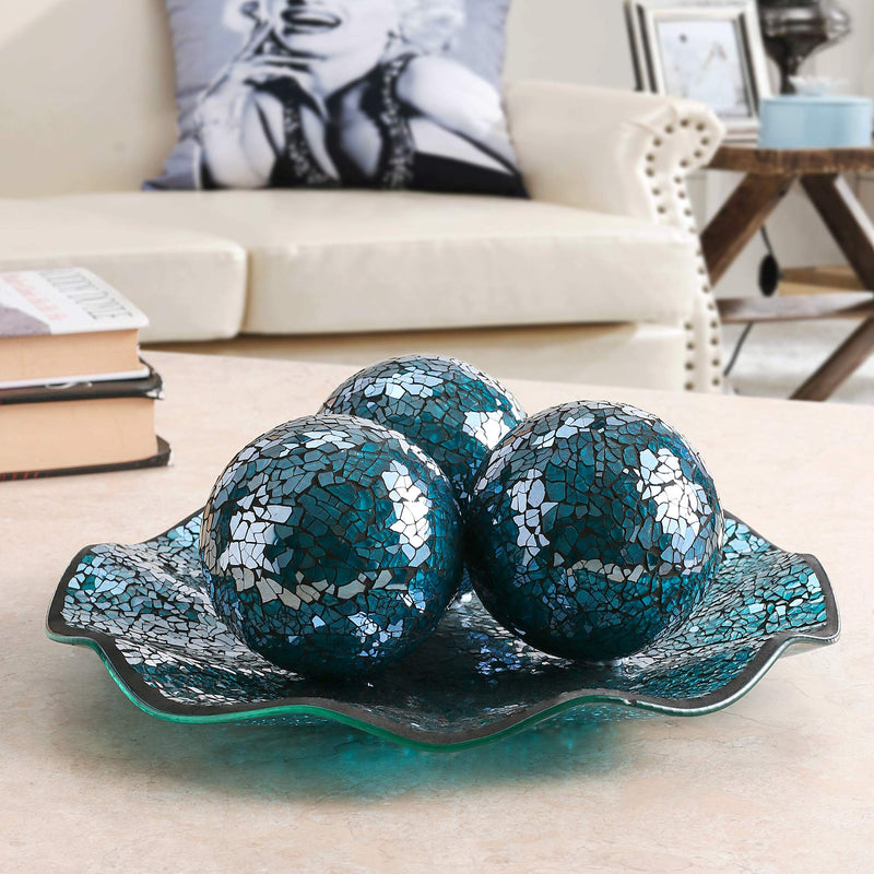 11.5" Glass Mosaic Decorative Tray | Home DCor Centerpiece | Bowl With 3Pcs 3.75" Mosa