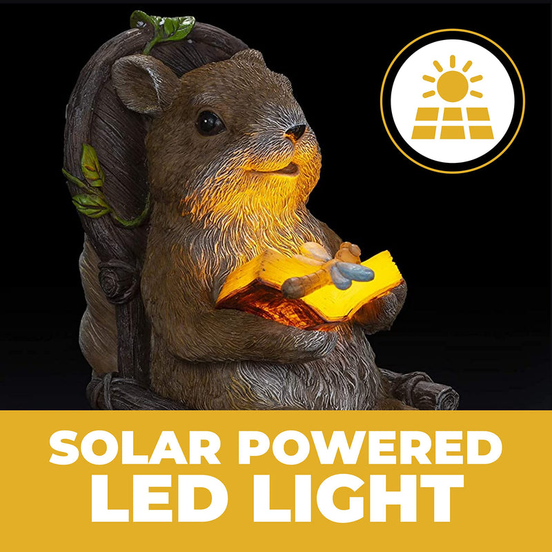 Vp Home Squirrel Reading And Relaxing On Rocking Chair Solar Powered Led Outdoor Decor