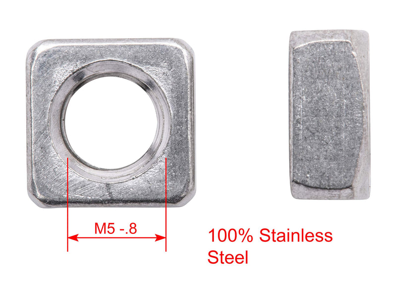 M5-.80 x 8 Metric Stainless Square Nut, (100 Pack), 304 (18-8) Stainless Steel Nuts, DIN