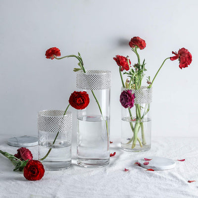 Glass Cylinder Vases with Sparkling Rhinestone Set of 3 Decorative Centerpieces for Home