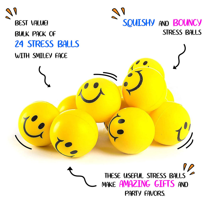 Stress Balls For Kids And Adults - Ideal Bulk Pack Of 24 2" Stress Smile Balls - Neon