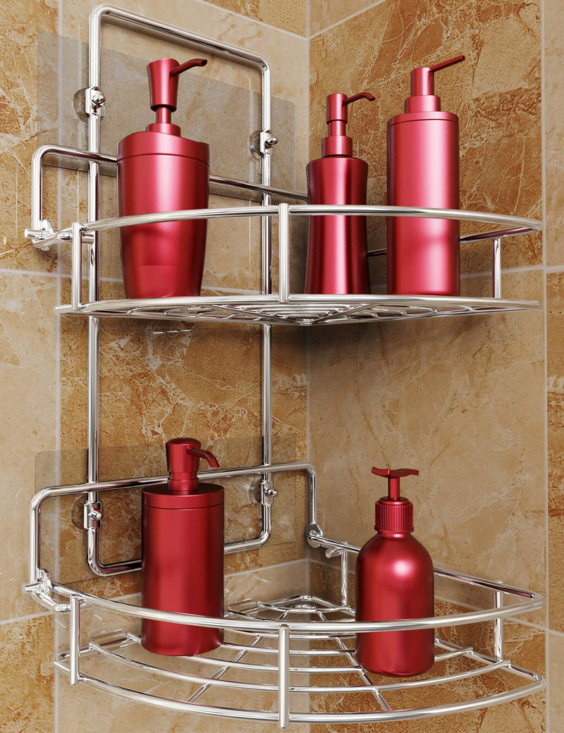 Strong Shower Caddy 2 Tier Bathroom Corner Shelf Organizer Polished Chrome - No Drilling