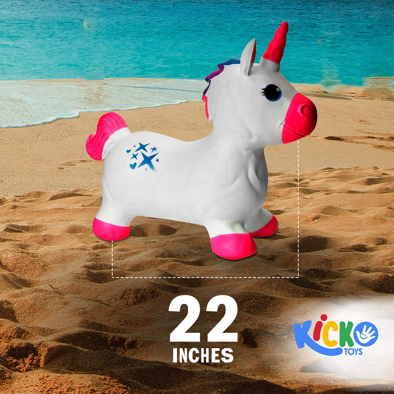 Kicko Inflatable Bouncing Unicorn - 22 Inch Animal Bouncy Hoppers for Girls - Bouncy