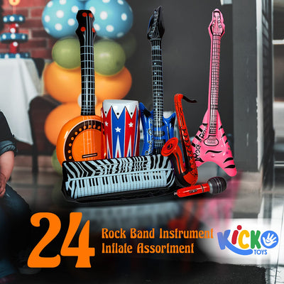 Kicko Rock Band Instrument Inflate Assortment - 24 Pack - Cool and Fun Inflatable Musical