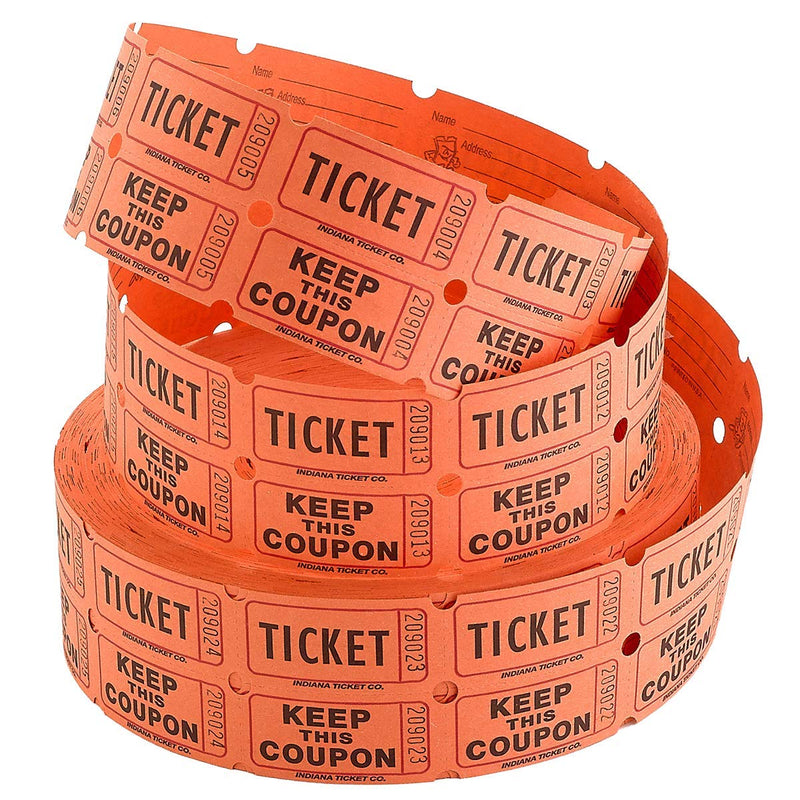 Kicko Raffle Tickets - Double Roll Tickets - Orange - Roll of 2000 Tickets - Fundraisers