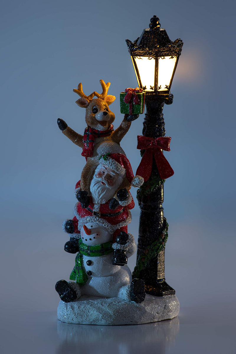 VP Home Santa and Friends Christmas Trio with Glowing LED Lamppost Holiday