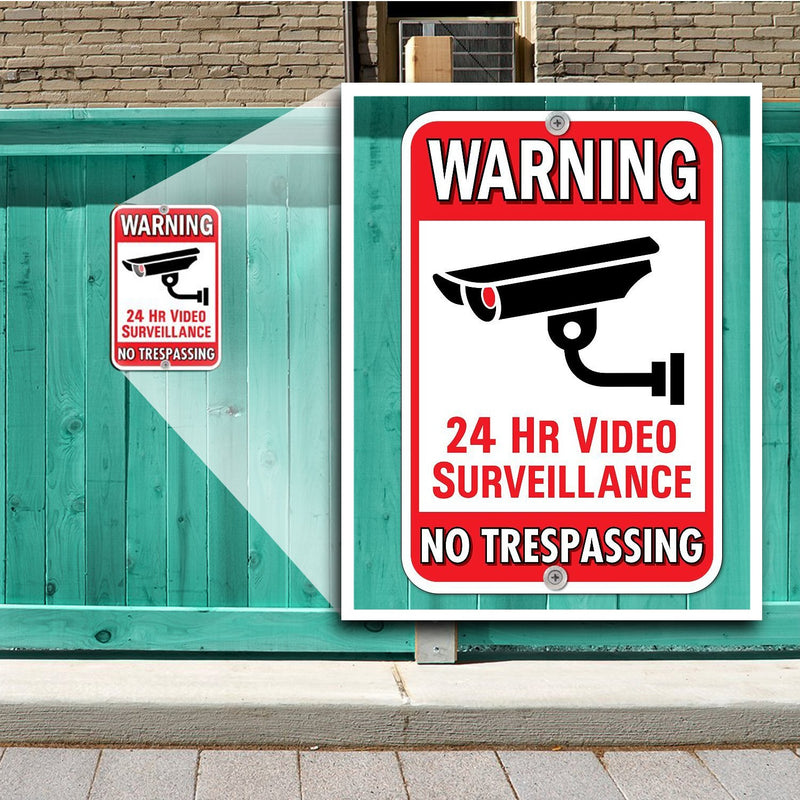 Warning 24 Hour Video Surveillance No Trespassing Metal Sign - Heavy Duty Aluminum