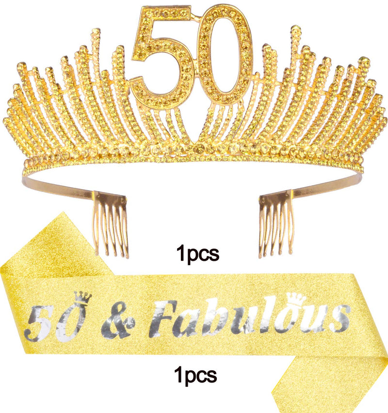 50th Birthday Sash And Tiara For Women - Fabulous Glitter Sash + Queen