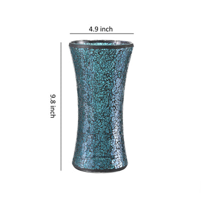 Handmade Mosaic Flower Vase Home Decor Glass Vase Table Centerpieces (Turquoise, 5X10Inch