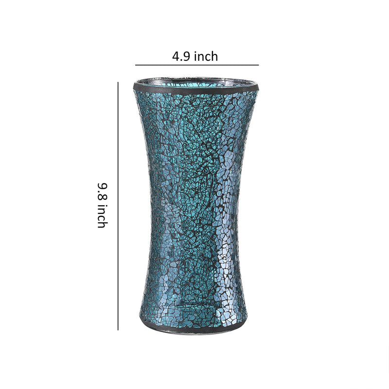 Handmade Mosaic Flower Vase Home Decor Glass Vase Table Centerpieces (Turquoise, 5X10Inch