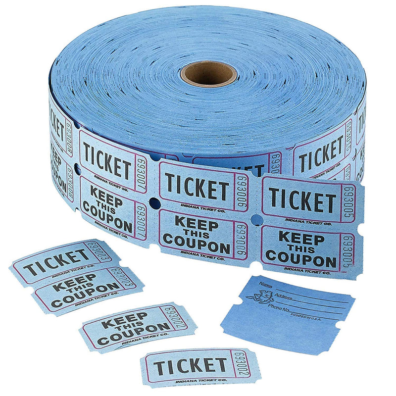 Kicko Admit 1 Double Ticket Rolls  Blue  2000 Per Roll  Carnival Tickets - Concert