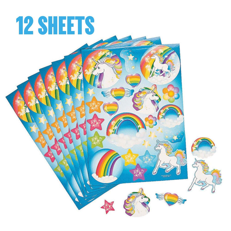 Kicko Magical Unicorn Rainbow Sticker Sheets - Pack of 12 Sheets for Fanciful Party