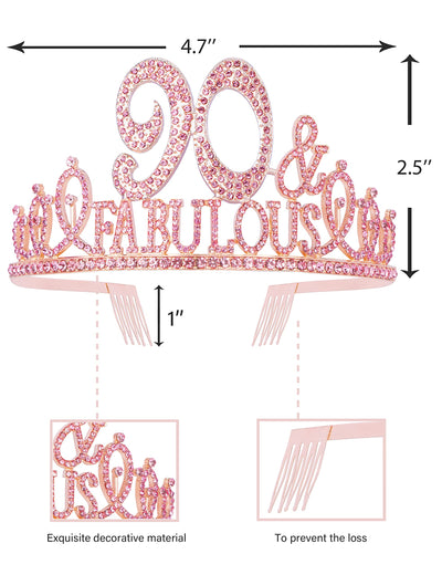 90th Birthday Gifts for Women, 90th Birthday Crown and Sash for Women, 90th Birthday