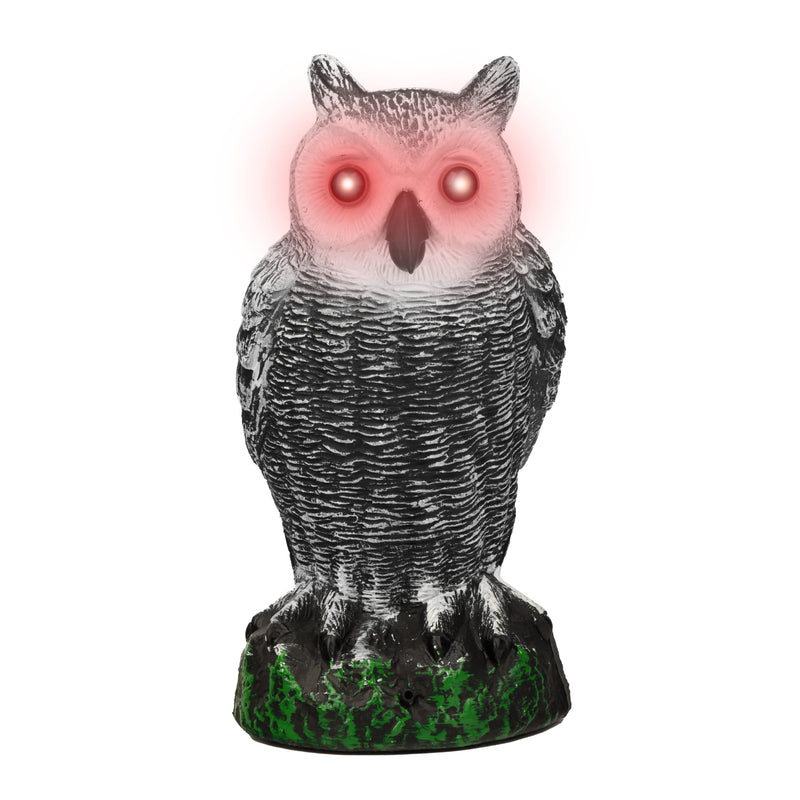 Bird Blinder Horned Fake Owl with Flashing Eyes, Frightening Sound and Motion Detector