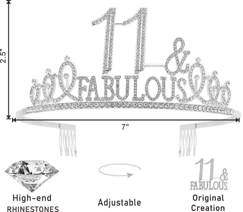 11th Birthday Gifts for girls,11th Birthday Tiara and Sash Silver,11th Birthday