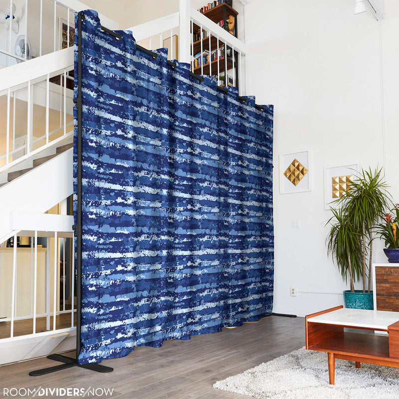 Room Divider Curtain, 8ft Tall X 10ft Wide (Blue Stripe)