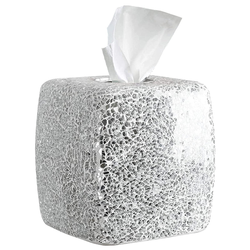 Mosaic Glass Tissue Holder Decorative Tissue Cover Square Box (Silver