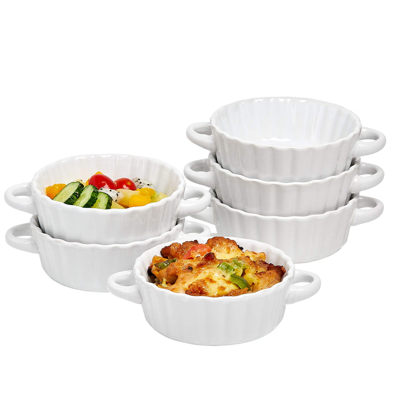 Bake And Serve - 10oz. Oven Safe Set Of 6 Ceramic Souffle Dishes, Round Double Handle