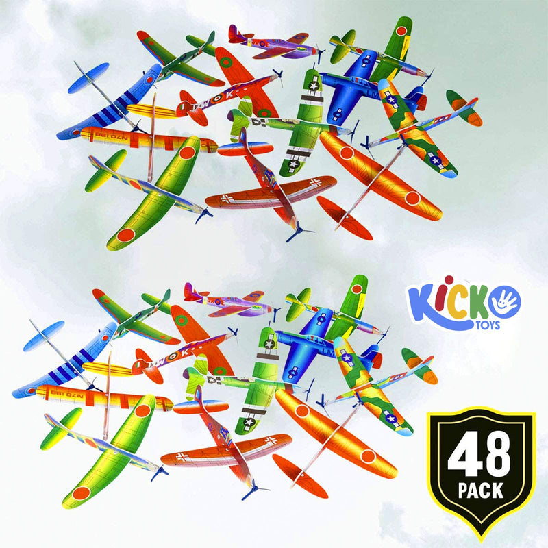 Kicko Flying Glider Plane - 48 Assorted Styrofoam Gliding Airplanes - Party Favors, Toys